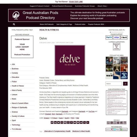 Delve
Screenshot of the podcast listing on the Great Australian Pods website