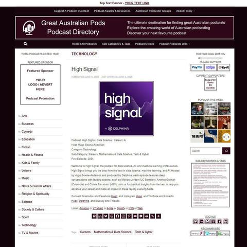 High Signal: Data Science | Career | AI
Screenshot of the podcast listing on the Great Australian Pods website