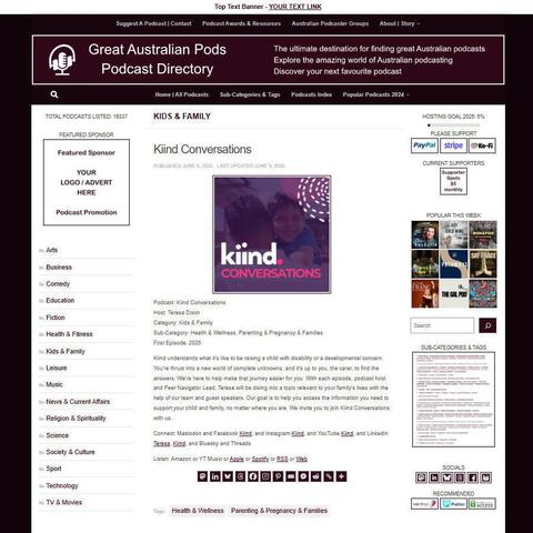 Kiind Conversations
Screenshot of the podcast listing on the Great Australian Pods website