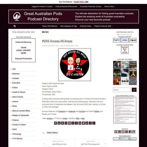 INXS: Access All Areas 
Screenshot of the podcast listing on the Great Australian Pods website