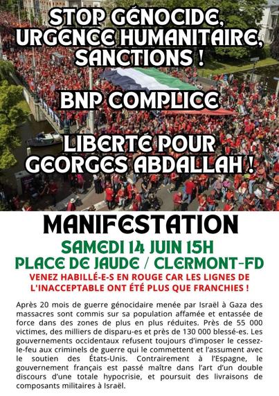 Visuel avec en fond la photo d'une belle manif, vue de haut, portant un très grand drapeau palestinien.