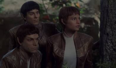 Three Vulcans in leather jackets. One is direct ancestor to T’pol.