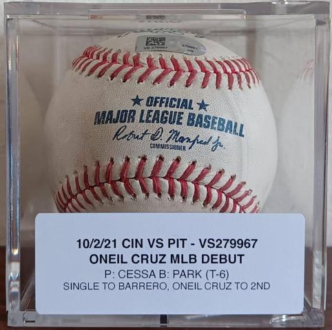 Stoked to land this! Oneil Cruz MLB debut game used ball. It was used during an at-bat in T-6 that Cruz advanced to 2nd base.