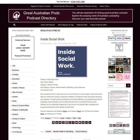 Inside Social Work
Screenshot of the podcast listing on the Great Australian Pods website