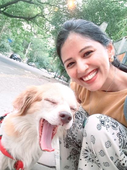 11 year old Coco yawning after a tiring day of making people happy. Taken at the sunset this selfie will forever be close to my heart. Pure happiness in Coco's company. And a lot of gratitude for life which spontaneously gifts us such moments. Dogs, little Angels of the Divine on Earth.