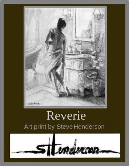 Art print of an original charcoal drawing depicting a young woman, wrapped in a towel, drying herself off after the bath.