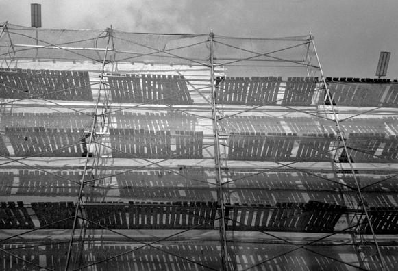 Scaffolding and its shadows in the photo