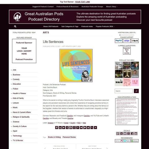 Life Sentences Podcast
Screenshot of the podcast listing on the Great Australian Pods website