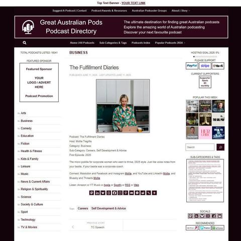 The Fulfillment Diaries
Screenshot of the podcast listing on the Great Australian Pods website