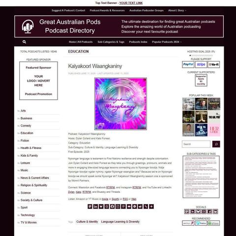 Kalyakoorl Waangkaniny
Screenshot of the podcast listing on the Great Australian Pods website