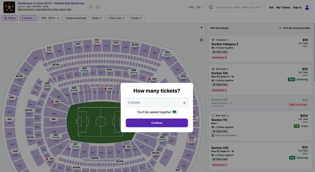 $19 tickets on Stubhub for a soccer game.