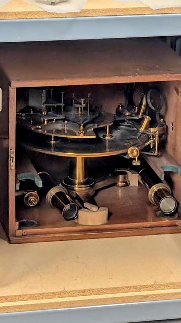 A spectroscopy setup from the 1800s, with shiny brass and many lenses