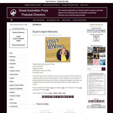 Buyer's Agent Networks Podcast
Screenshot of the podcast listing on the Great Australian Pods website