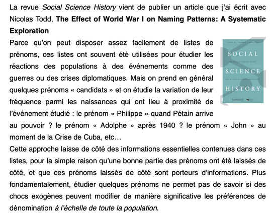 premiers paragraphe d'un résumé de l'article de Social Science History
