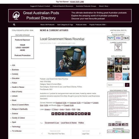 Local Government News Roundup
Screenshot of the podcast listing on the Great Australian Pods website