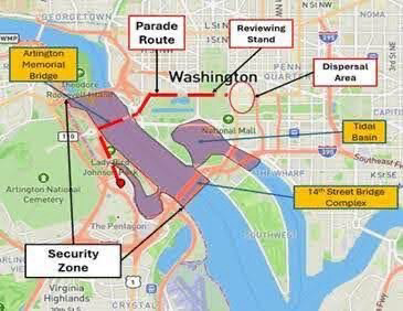 Map of the closed areas of the Washington Channel and Tidal Basin on June 13 to June 14