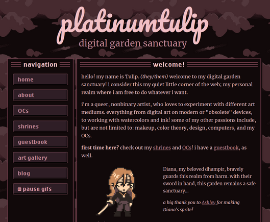 and the new "dark mode" for the site, with dark plum-purple hues and clouds resembling a night sky