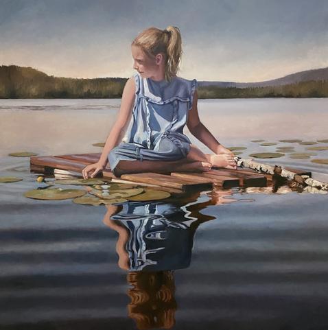 reflet de fille naufragée dérivant sur une palette