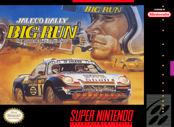 Capa do game, uma mistura de imagens de carros levantando poeira no deserto, um piloto de capacete, o título do game, e o subtítulo: "the supreme 4WD challenge"