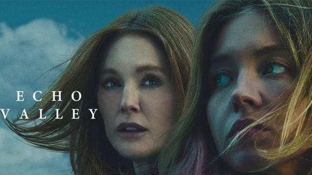 Movie poster for Echo Valley. A woman and younger woman standing close together under a blue sky. Each of them is looking in an opposite direction.