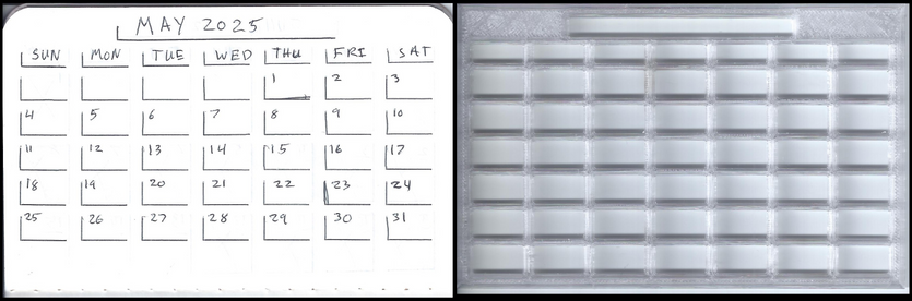 Monthly calendar 1-page stencil and example for 3.5x5.5" pocket journals