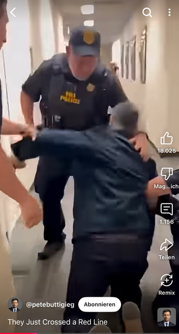 Screenshot of Senator Alex Padilla arrested by three FBI agents.