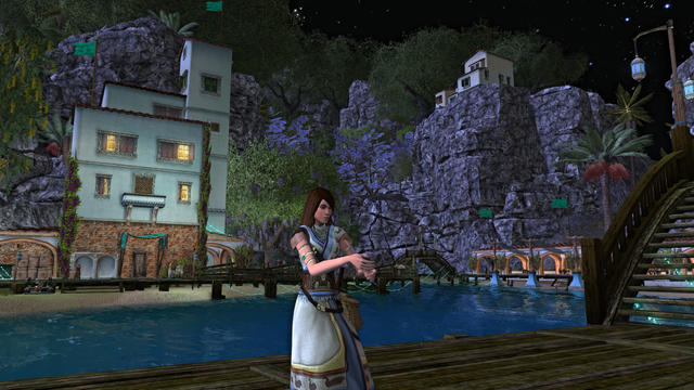 My main LOTRO character fishing in the new Midsummer area (Furtherholm) on beta.

Except it's glitched, so her hands are out as though holding a rod, but they're not.