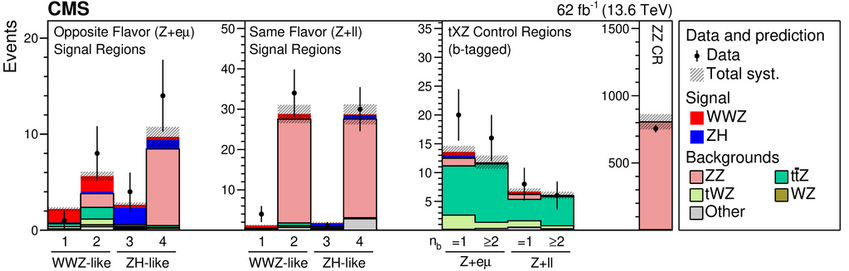 collisions consistent with WWZ production (it's tiny, and even the background is already super small) in Run 3 data!
