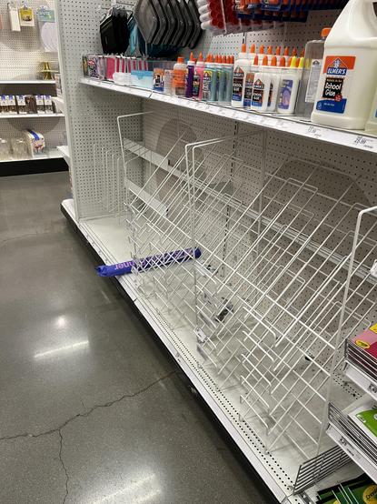 Empty shelves

https://www.reddit.com/r/pics/comments/1laqkr7/posterboard_section_at_los_angeles_target_today/