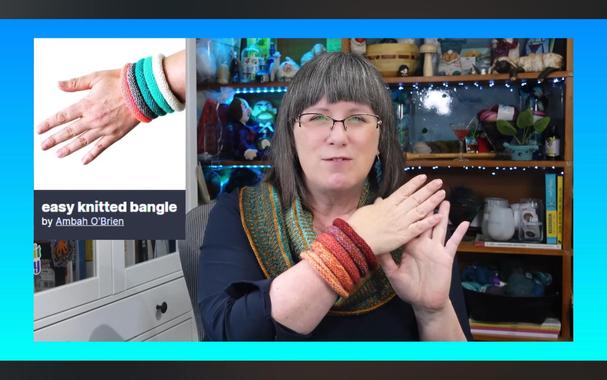 Michelle modeling knitted bangles