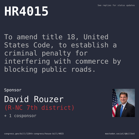 Description of HR4015, and a depiction of its sponsor, David Rouzer.