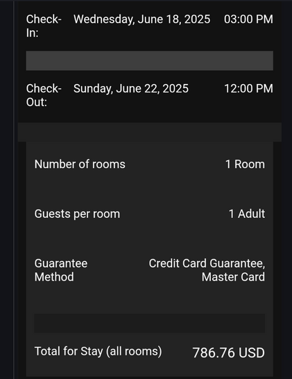 Screenshot of receipt showing beeokig for $786.76