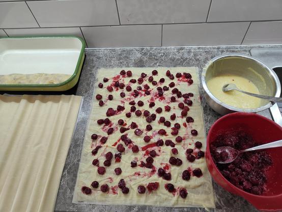 Cherry strudel in making