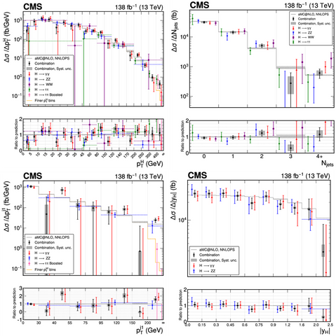 differential Higgs cross sections in different decay modes. Loads of data, it kind of agrees