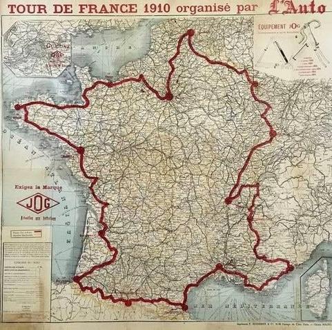Map showing the 1910 Tour de France path