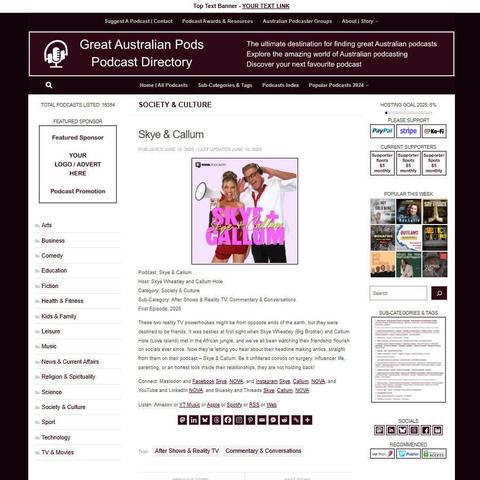 Skye & Callum
Screenshot of the podcast listing on the Great Australian Pods website