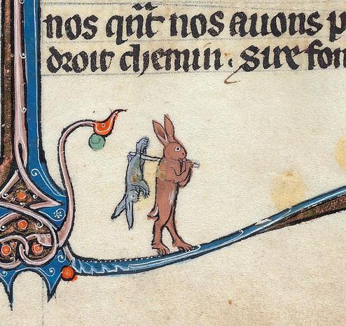 Cannibal rabbit. Le livre de Lancelot du Lac & other Arthurian Romances, Northern France ca. 1275-1300. Beinecke Rare Book & Manuscript Library, MS 229, fol. 287r.
#medieval #MedievalArt