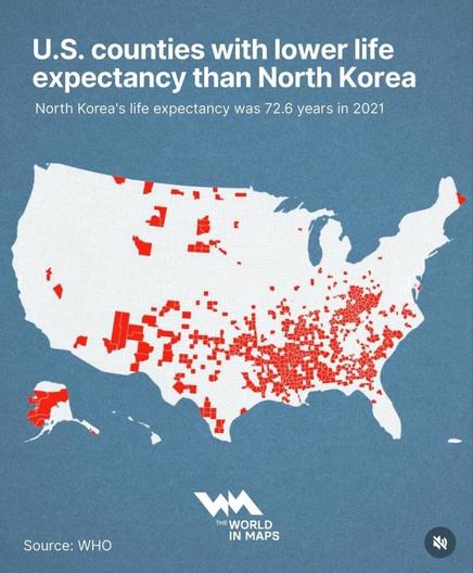 Us counties life spans vs north Korea’s