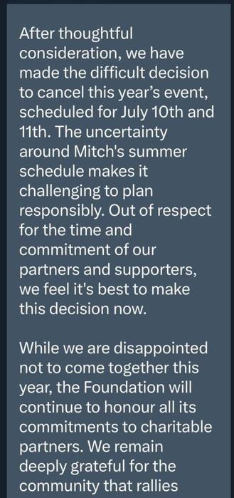 Mitch Marner has cancelled his annual “Marner All-Star invitational” charity event