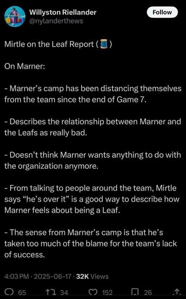 [Willyston Riellander] Mirtle on the Leaf Report: Marner, Knies, other notes, etc.