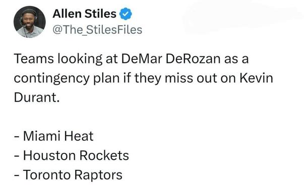 Raptors could look into getting DeRozan if KD plans fall through
