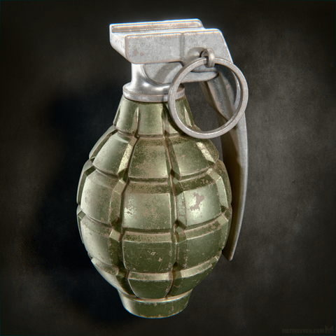3D rendering of a rusty old hand grenade.