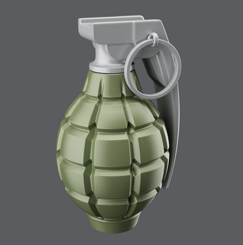 Rendering from the SDF Modeler 3D editor, showing a hand grenade model.