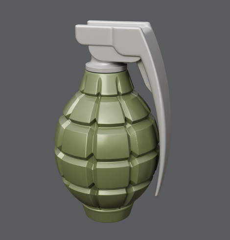 Rendering from the SDF Modeler 3D editor, showing a hand grenade model in progress.