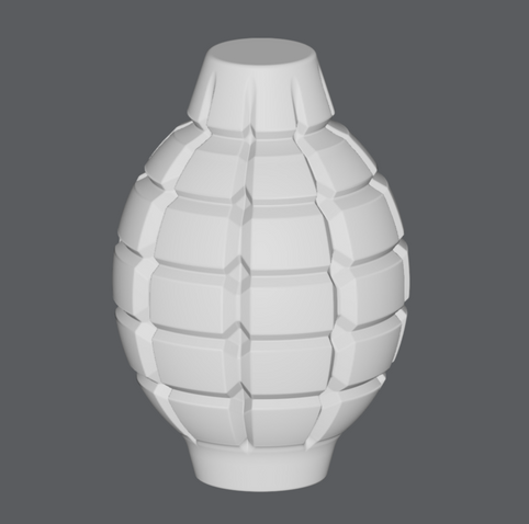Screenshot of the SDF Modeler 3D editor, showing a hand grenade model in progress.