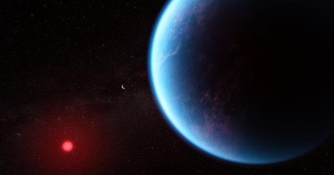 Die Illustration zeigt, wie K2–18b aussehen könnte. Forscher haben Hinweise auf Leben auf diesem Exoplaneten gefunden. K2–18b hat die 8,6-fache Masse der Erde, umkreist seinen Stern in der sogenannten bewohnbaren Zone und ist 124 Lichtjahre von der Erde entfernt.