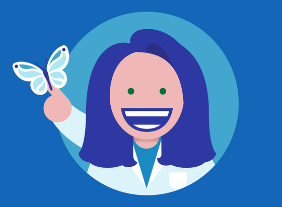 Dr. Natalie Engelbrecht with a butterfly on her finger.