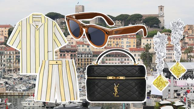 Jacquemus men’s shirt and shorts, Ray-Ban Meta shades, YSL Bag and Chopard earrings