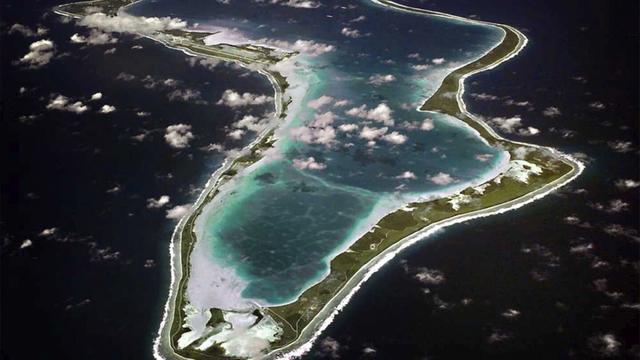 This image realeased by the U.S. Navy shows an aerial view of Diego Garcia. (U.S. Navy via AP, File)