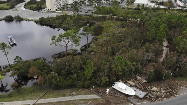 Storm aftermath is seen, Thursday, Sept. 17, 2020, in Orange Beach, Ala. (AP Photo/Angie Wang, file)